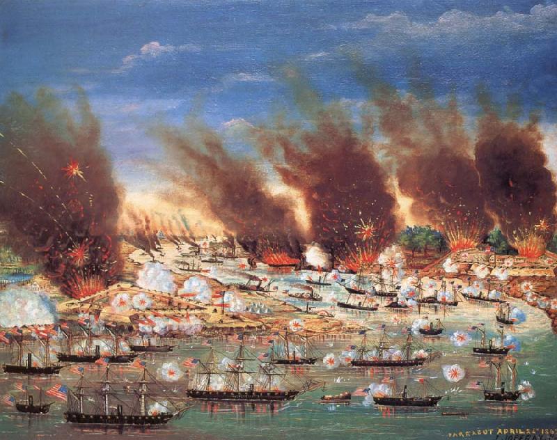 unknow artist Farragut-s Fleet Passing Fort Jackson and Fort St.Philip,Louisiana Norge oil painting art